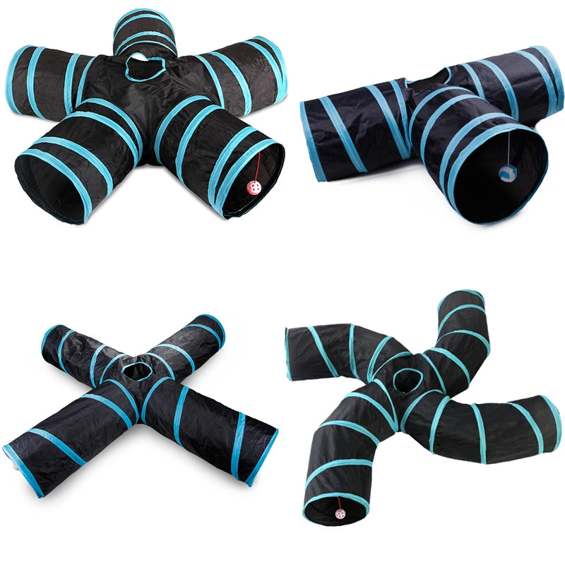 Indoor 2/3/4 5-Way Collapsible Cat Tunnel Tube Kitty Tunnel Bored Cat Pet Toys Peek Hole Toy Cat Puppy Kitty Kitten Rabbit