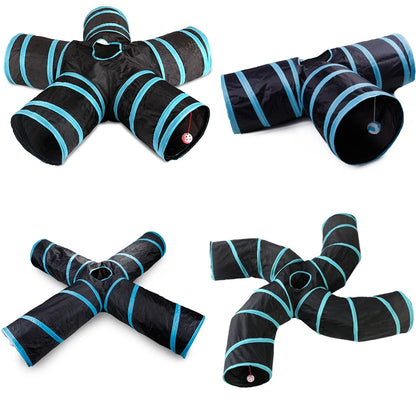 Indoor 2/3/4 5-Way Collapsible Cat Tunnel Tube Kitty Tunnel Bored Cat Pet Toys Peek Hole Toy Cat Puppy Kitty Kitten Rabbit